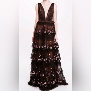 Marchesa Black and Pink Floral Wedding Dress